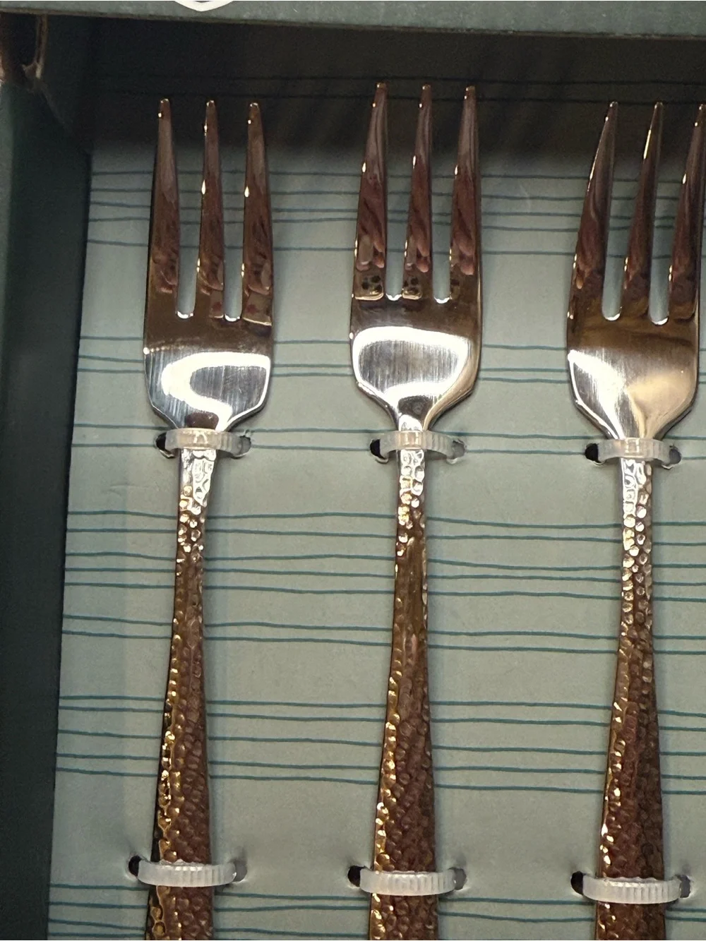 St. James Masonry Hammered Cocktail Forks Set of 4 Stainless Steel Luxury NWT